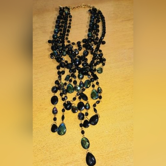 JOAN RIVERS Classic Collection Black Aurora Borealis Waterfall Necklace - Picture 2 of 8